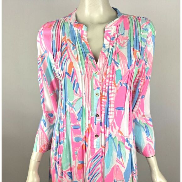 Lilly Pulitzer Sarasota Tunic Dress Women M EUC 3/4Sleeve V-neck Pink Out to Sea - Picture 11 of 14